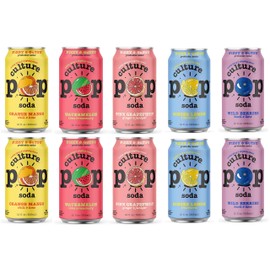 Culture Pop Sparkling Probiotic Soda 5 Flavor Variety Pack 40 Calories per can, Vegan, Non-GMO | 12 Fl Oz Cans Pack of 10