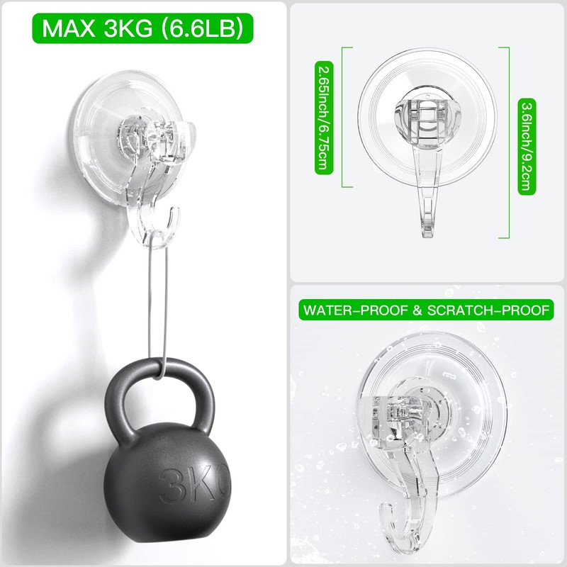 LUXEAR Suction Cup Hooks - 6 Pack Suction Hooks Reusable