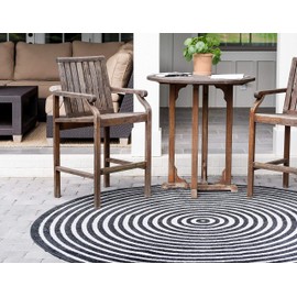 Unique Loom Sabrina Soto Outdoor Collection Geometric Carved Contemporary Black Round Rug (8' 0 x 8' 0)