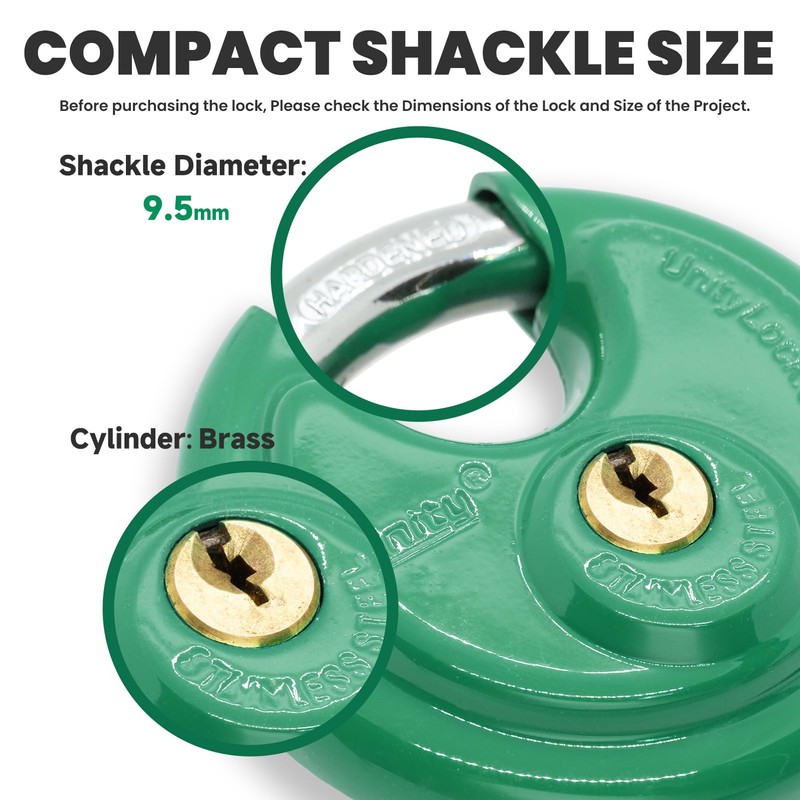 Unity Same Keyed Green Disc Padlock 2-3/4" (70mm) Premium self