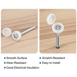 sourcing map Hinge Screws Cover Caps 5.8 mm Hole Folding Snap Disc White Plastic Pack of 50