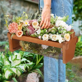 Teenyyou Garden Harvest Basket Mesh Storage with Handle Versatile Gardening Fruits Vegetables Gathering Basket Garden Supply Gardener Gift Spring for Washing Holding(Brown,Middle)