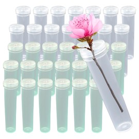 Unlorspy 50Pcs Plastic Stem Water Tubes, Clear Flower Vials with Soft Rubber Lids, 2.8 Inches Rose Water Tubes for Fresh Arrangement(Clear+Green)