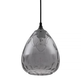 Homebelife Smoked Hammered Glass Pendant Light with Matte Black Accent, Adjustable Hanging Lamp for Kitchen, Dining Room, and Living Room
