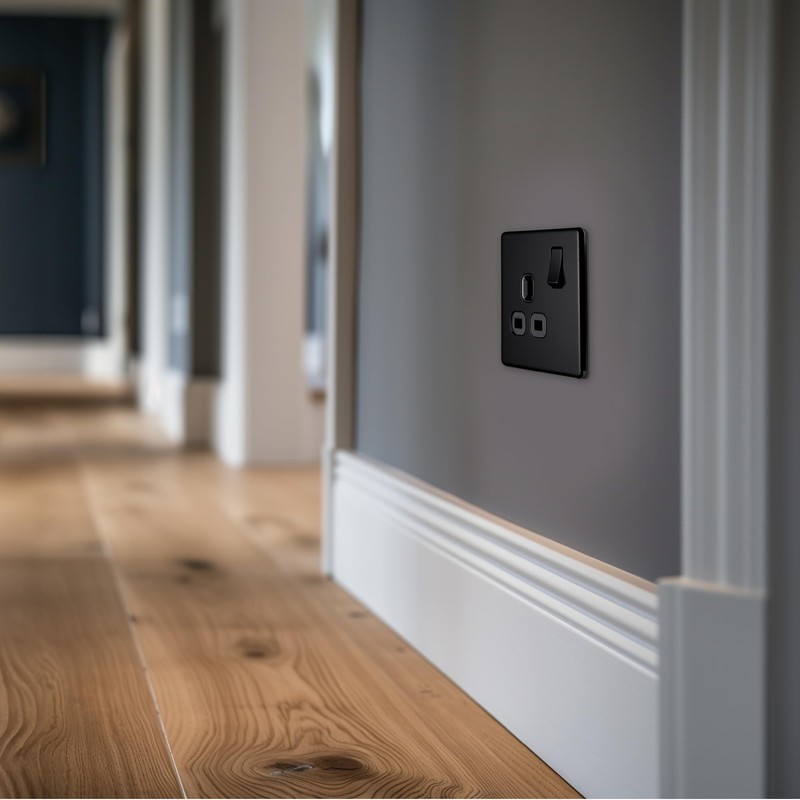 BG Electrical Single Switched Power Socket, 13A, Matt Black