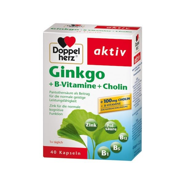 Doppelherz Ginkgo + B-Vitamine + Cholin - Mit Pantothensäure als Beitrag zur normalen geistigen Leistungsfähigkeit, 4er Pack (4 x 40 Kapseln)