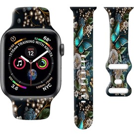 LJCXZS Compatible with iWatch Band 38mm 40mm 41mm for Women Girl, Cute Fadeless Replacement Strap for iWatch SE Series 9 8 7 6 5 4 3 2 1 Ultra(Luxury Butterfly)