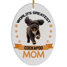 World's Greatest Black White Cockapoo Dog Mom Christmas Ornament 2025 - White Oval Ceramic Memorial Keepsake Gifts for Dog Lovers
