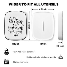 Kitchen Is Seasoned With Love Ceramic Spoon Rest for Stove Top Cute Kitchen Accessories Spoon Holder Coffee Tea Cooking Spatula Spoon Rest Holder Kitchen Decor for Counter Farmhouse Utensil Holder