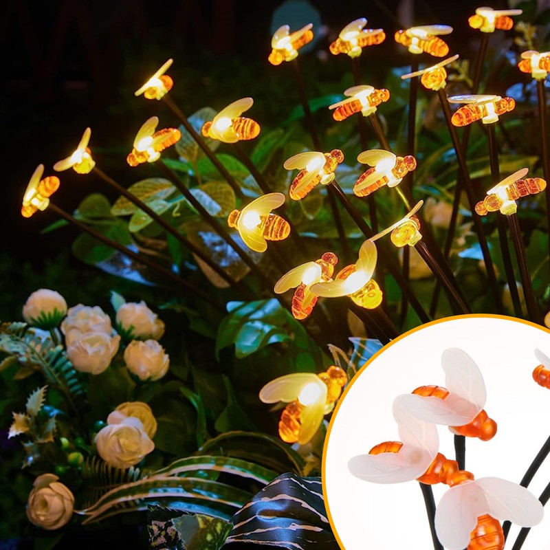 2 Sets Solar Garden Bee Lights IP65 Waterproof 8LEDs Solar