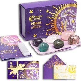 SparklexLab Pisces Crystals Gift Set Zodiac Signs Healing Crystals Set Birthstones Pisces Astrology Crystals Healing Stones Gifts Gifts for Her Birthday Gifts for Women Men