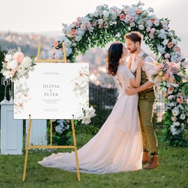 Gold Easel Stand for Sign, Heavy Duty Metal Display Easel with Adjustable Chain, 4-Tier Height Art Easel for Painting, Wedding Sign, Posters & Commercial Display