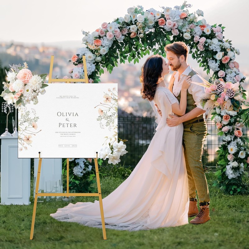 Gold Easel Stand for Sign, Heavy Duty Metal Display Easel