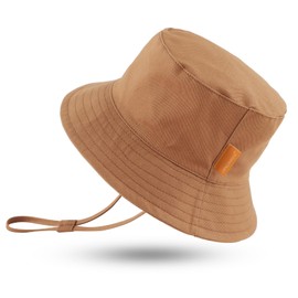 JANGANNSA Summer Baby Boys Hat Sun Protect Bucket Hat for Girls Wide Brim Cotton Beach Cap (Caramel, 18.9"(6-12 Months))
