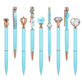 Opzyvik 9 Pcs Fancy Pens for Women Crystal Diamond Pen for Journaling Pretty Glitter Ballpoint Inspirational Gifts for Women Girls College Students Cute Back to School Gifts (Blue)