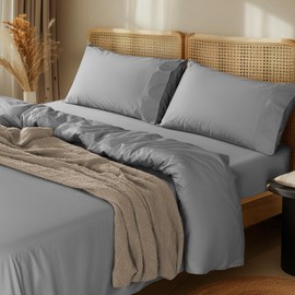 LBRO2M 1000 Thread Count 100% Egyptian Cotton Sheets Set,Full Size Bed Sheet 4 Piece Sets,Long Staple,16 Inches Deep Pocket,All Season,Bedding Super Soft Breathable,Sateen Weave (Grey)