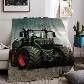Tractor Blanket, Tractor Cuddly Blanket for Children, Farm Theme Flannel Blanket, Children's Blanket, 3D Print Fleece Blanket, Sofa Blanket, Soft Warm Fluffy Blanket for Girls Boys (Tractor 02, 130 x