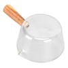 Glass Milk Pot with Wooden Handle V Shaped Spout Noodles