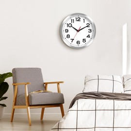 Roymnie Wall Clock Silent Non-Ticking Modern Clock Battery Operated 10 Inch Small Classic Analog Decorative for Kitchen, Bathroom, Office, Bedroom, Home(Silver)