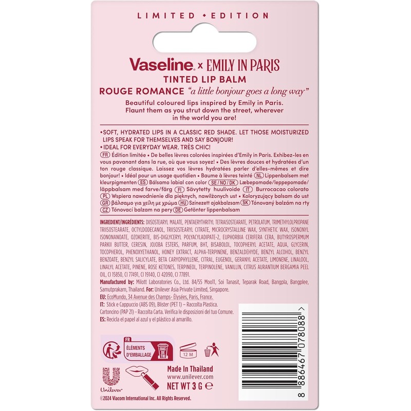 Vaseline Emily in Paris Bálsamo Labial Color Rojo, 3.0g