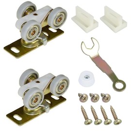 Sliding Pocket Door Hardware Replacements Top Hanger Sliding Door Rollers Wheels Assembly, Sliding Pocket Door Top Hanger Rollers with Wrench and Screws 2 Pack Loopunk