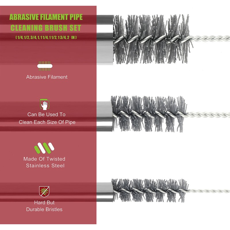 16 Inch Extra Long Pipe Cleaning Brush Set Abrasive Filament,