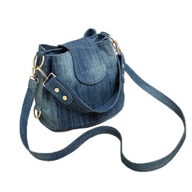 NIGEDU Casual Denim Bucket Shoulder Handbag Women Crossbody Bags Large Capacity Female Tote Vintage Canvas Purse Bag, darkblue