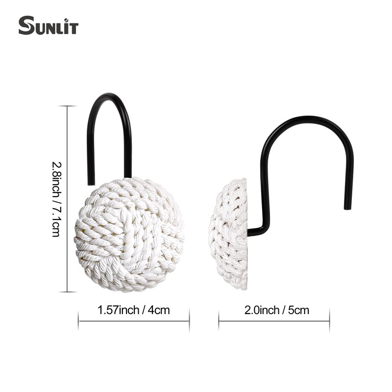 Sunlit Boho Knots Shower Curtain Hooks, Home Decorative White Shower