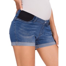 fitglam Women's Maternity Jean Shorts Under Belly Maternity Lounge Denim Shorts Pregnancy Comfy Clothes with Elastic Panel