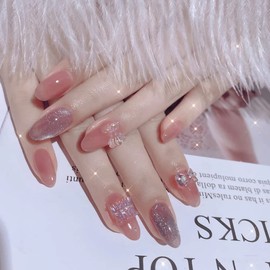 SIFASHION Nail Tips, Pack of 24, Short, Fall and Winter Trends, Butterfly Decoration, Pink, Flower Viewing, Fireworks Festivals, Graduation, Kindergarten Entrance Ceremonies