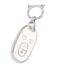 ZANEKO Alto Key Case Compatible Suzuki Wagon R Key Cover, Husler Smart Key Case, Key Holder (Cute Cat Ears, White)