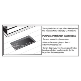 Décor Grates PL412-BLK Louvered Plastic Floor Register, 4x12 Inches, Black