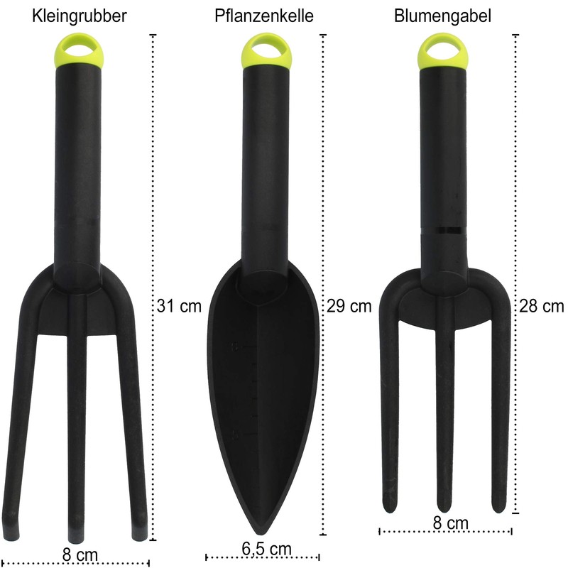 com-four® 3-Piece Premium Garden Tool Set - Small Cultivator, Flower