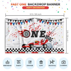 Racing Fast One Birthday Party Decorations Supplies Backdrop Banner Race Car Theme Party Background Baby Boy 1st Birthday Party Baby Shower Decorations Photography Background (5x3ft)