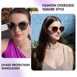 SIPHEW Mirrored Polarized Sunglasses for Women - Designer Oversized Square Beach Eyewear w UV400 Protection