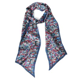 MEISEE - Bufanda de seda de morera 100 % para mujer, 59 x 6.3 pulgadas, larga para la cabeza, bufanda para el cuello, envolturas para el cabello y chales con paquete de regalo, Azul+puntos de color, S