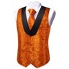 Barry.Wang Mens Paisley Vest Tie Set Burnt Orange Silk Jacquard