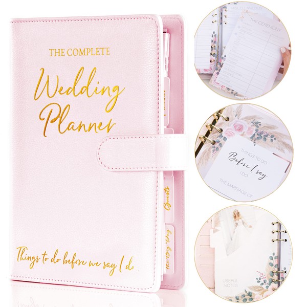 Wedding Planner Book and Organizer for The Bride – Pink Faux-Leather Wedding Planning Book with Gold Foil I Bride to Be Gifts For Her I Engagement Gifts for Women I Future Mrs Wedding Planner Binder Checklist