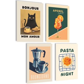 mojoliving Poster Coffee Pictures Coffee Picture Wall Pictures for the Kitchen Poster Aesthetic Decoration Kitchen Pictures Vintage Pictures Living Room Decoration Kitchen (Pasta Night, 4 x A4 |