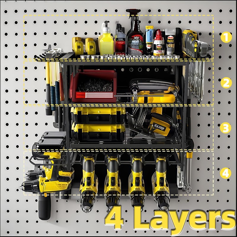 4 Layer Power Tool Organizer Wall Mount, Heavy-Duty Tools Holder