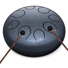 MENGBEI Rain Drum for Outside Garden, 8 Notes 6 Inches Steel Tongue Drum Rain Chime, Chakra Drum for Rain (Navy Blue)