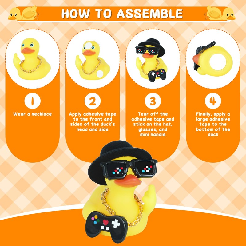 Funny Mini Rubber Ducks with Fleece Flat Cap, Gold Necklace,