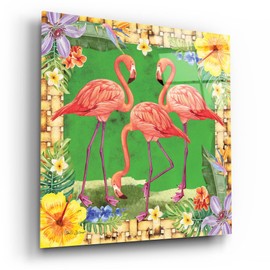Epic Art 'Tropical Flamingo Trio' by Nicole DeCamp Acrylic Glass Wall Art, 12" x 12"