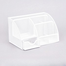 Sinxioer ZF1018 Desk Organiser, Pen Holder, Desk Organiser, White, 7 Organiser with Drawers, Metal Mesh