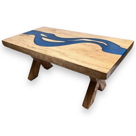 Melody Jane Dolls House River Table Solid Ash Wood Bespoke Blue Resin Dining Room Furniture