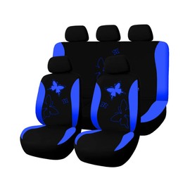 Car Seat Covers, 9PCS Butterfly Print High Back Vehicle Front Seat & Rear Bench Protector, Breathable Automotive Interior Chair Accessories, Universal for SUV Sedan Truck (Blue)