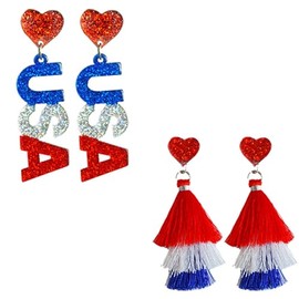 2 Pairs Colorful Star Leather Independence Day Dangle Earrings Set American Flag 4th July Patriotic Earrings for Women Jewelry (II)
