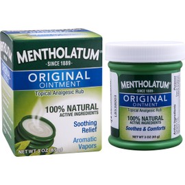 Mentholatum Original Ointment to Help Relieve Chest Aches associated with Cold, 100% Natural Active Ingredients, Aromatic Vapor soothes Nasal Passage, 3 Ounce (85g)