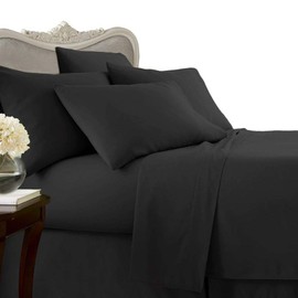 Luxurious Six (6) Piece Black Solid/Plain, King Size, 1500 Thread Count Ultra Soft Single-Ply 100% Egyptian Cotton, Extra Deep Pocket Bed Sheet Set with Four (4) Pillow Cases 1500TC