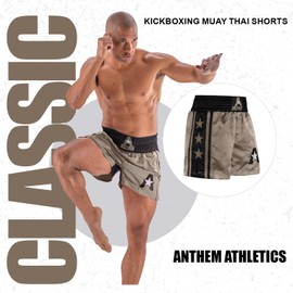 Anthem Athletics Classic Muay Thai Shorts - Kickboxing Short Boxing Trunks for Men & Women - Army Green & Black - Large